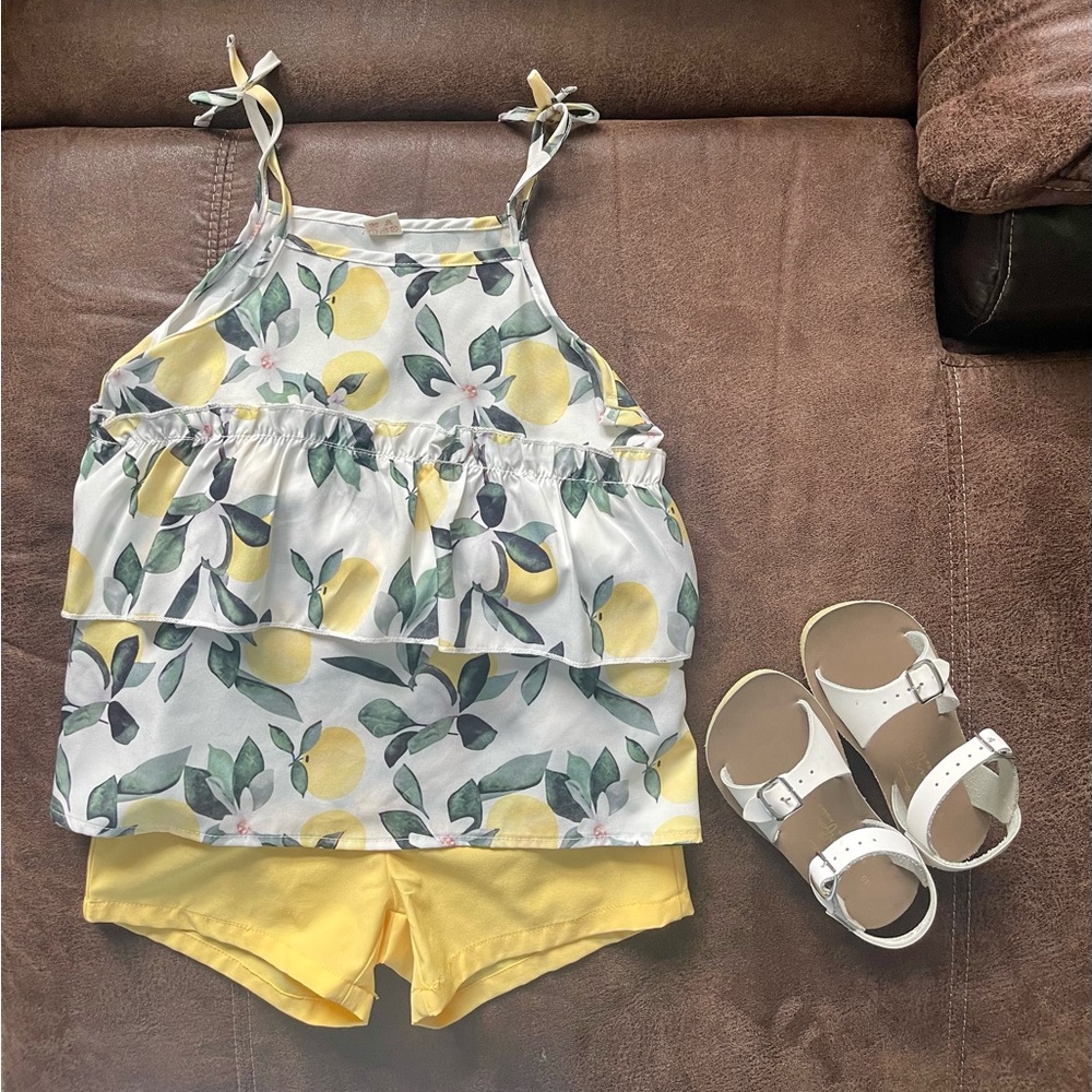 Lemon Print Top with Yellow Shorts Size 5-6